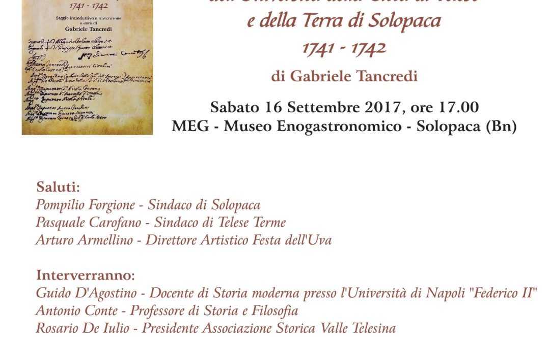 Presentazione del Catasto onciario dell’Università di Telese e della Terra di Solopaca (1741-1742)